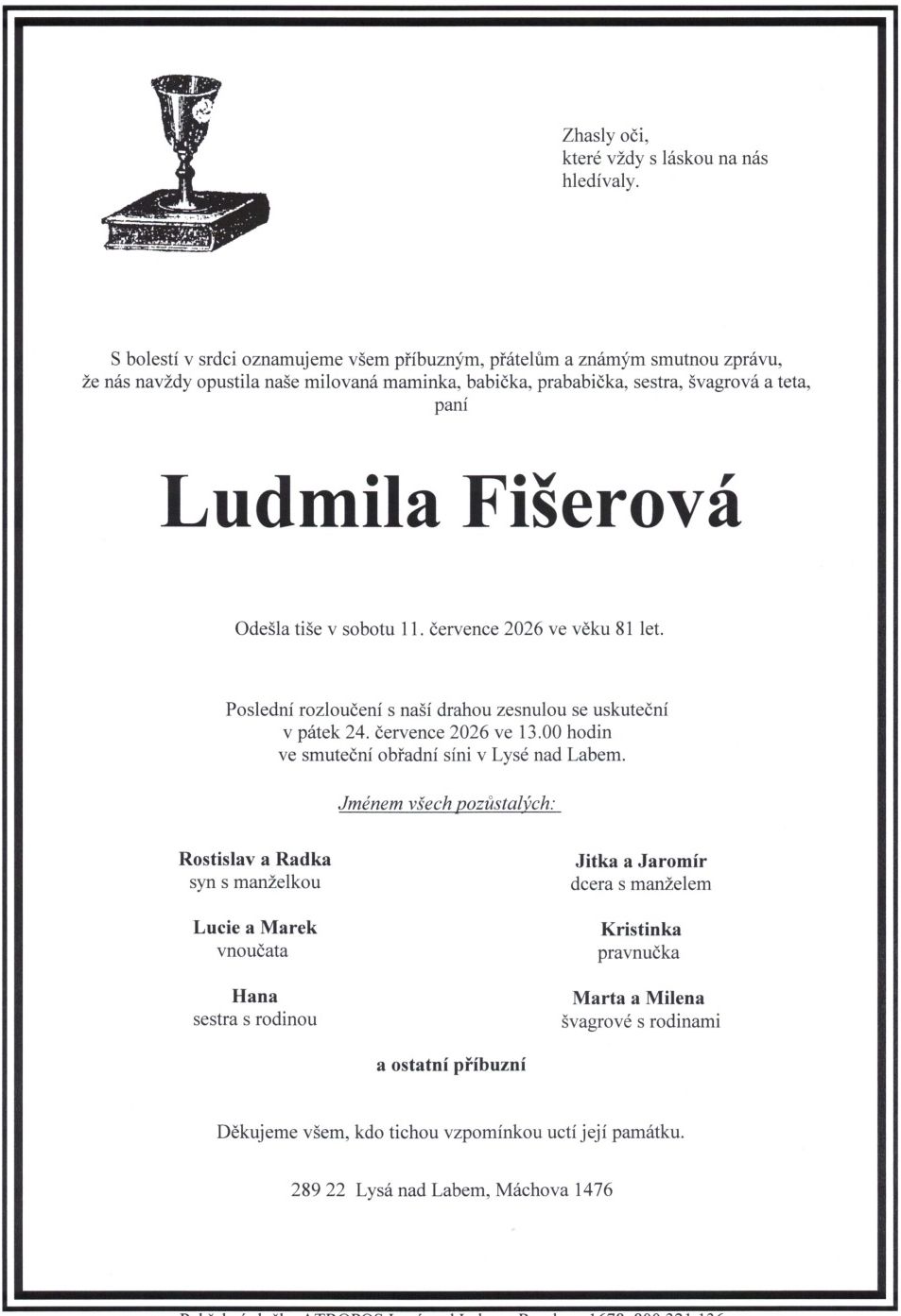 Pohřeb Ludmily Fišerové